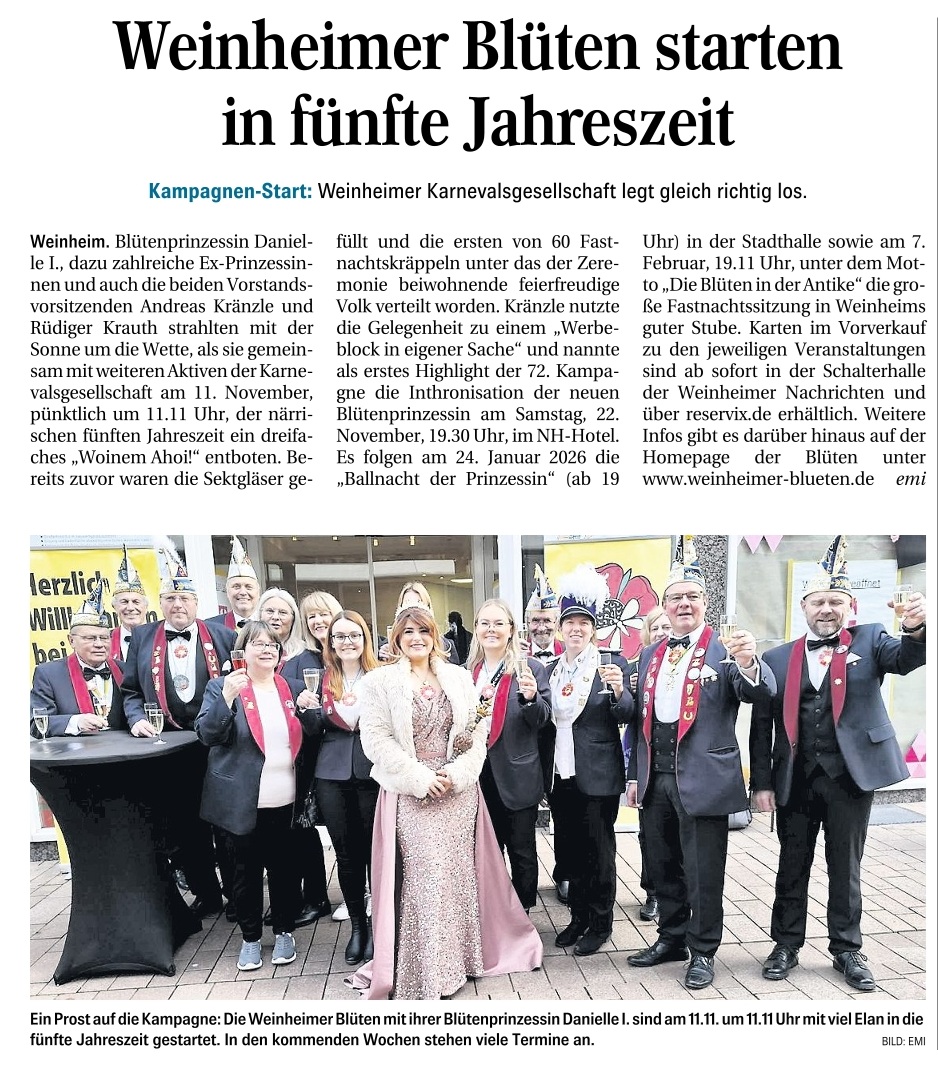 WNOZ 11.11.2025 Weinheimer Blühten starten in die fünfte Jahreszeit